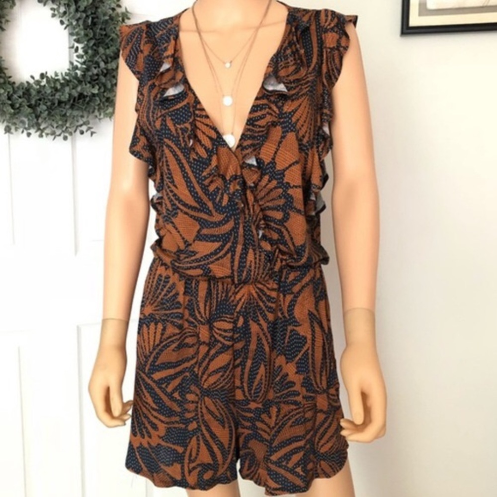 BCBGMAXAZRIA Ruffle Romper “rustic combo”